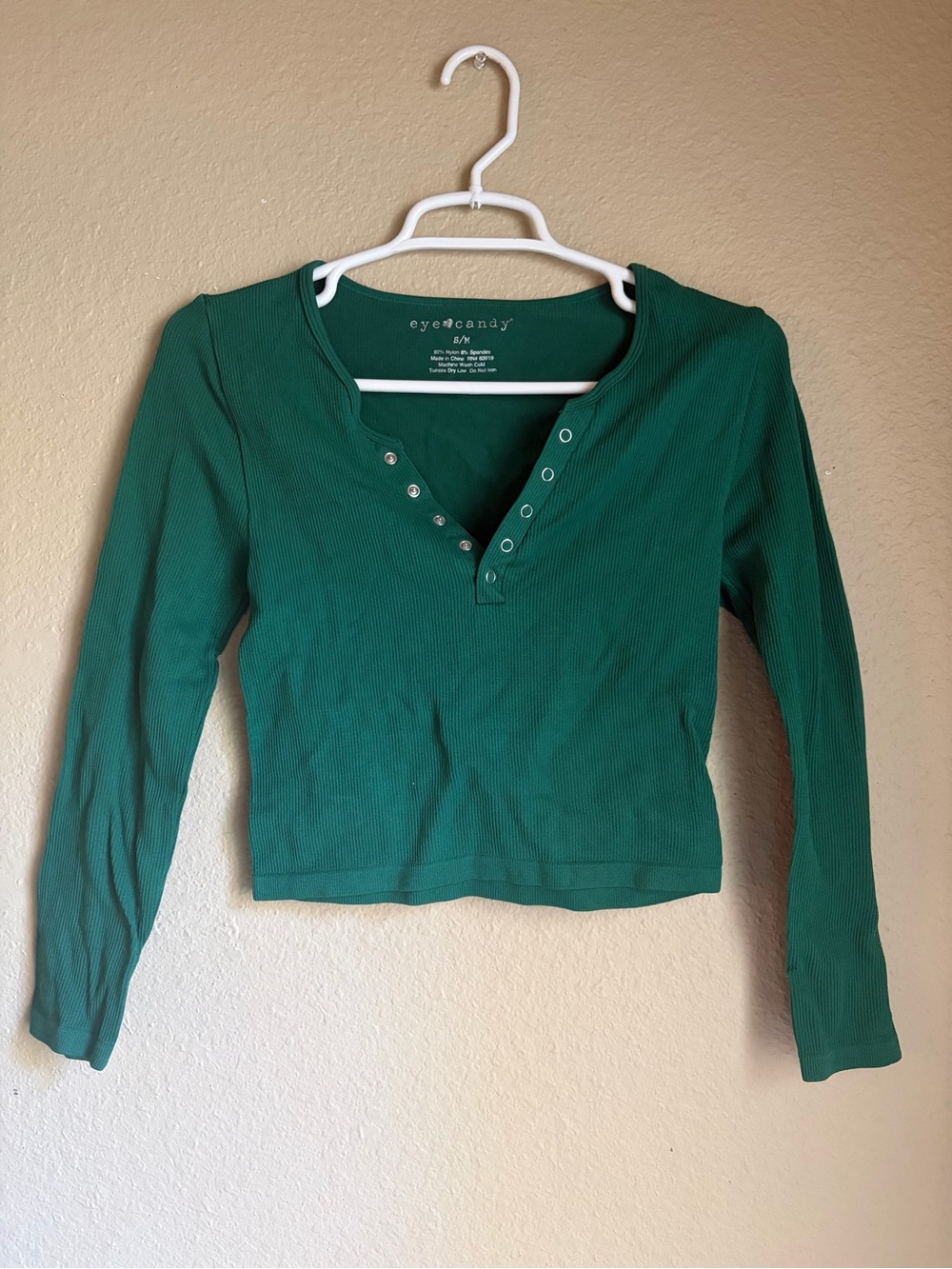 eye candy Emerald Ribbed Henley Long Sleeve Top